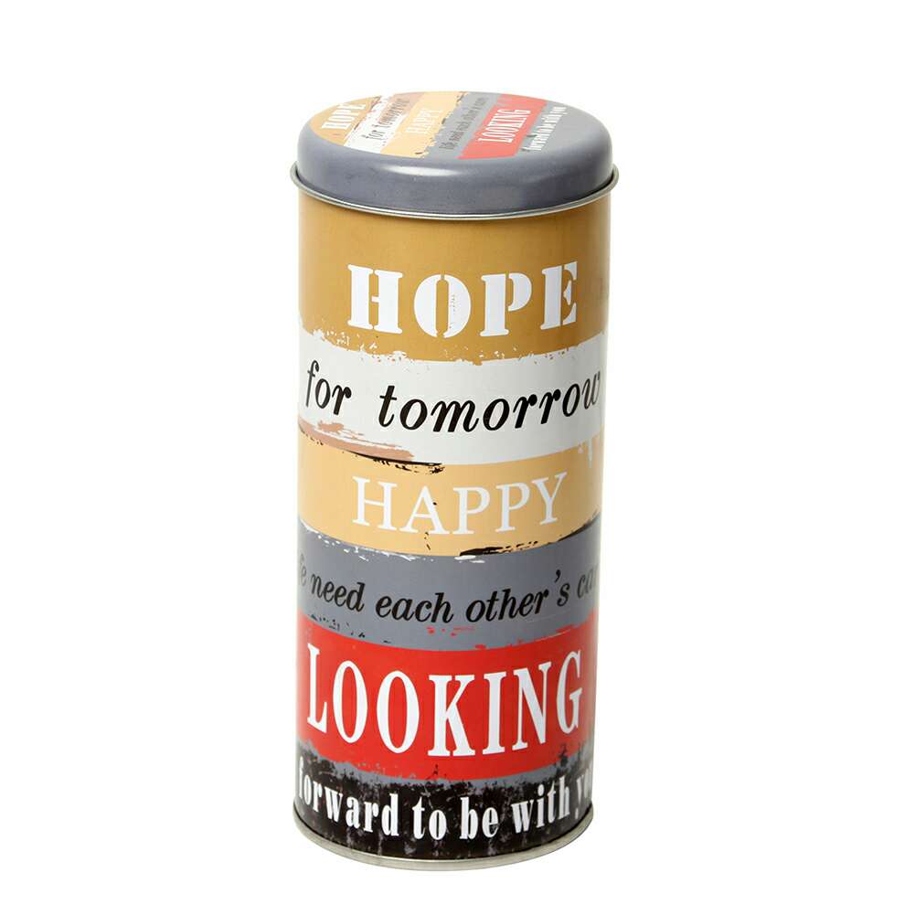 Text Pattern Round Box Tinplate Storage Box 001-115 details Picture