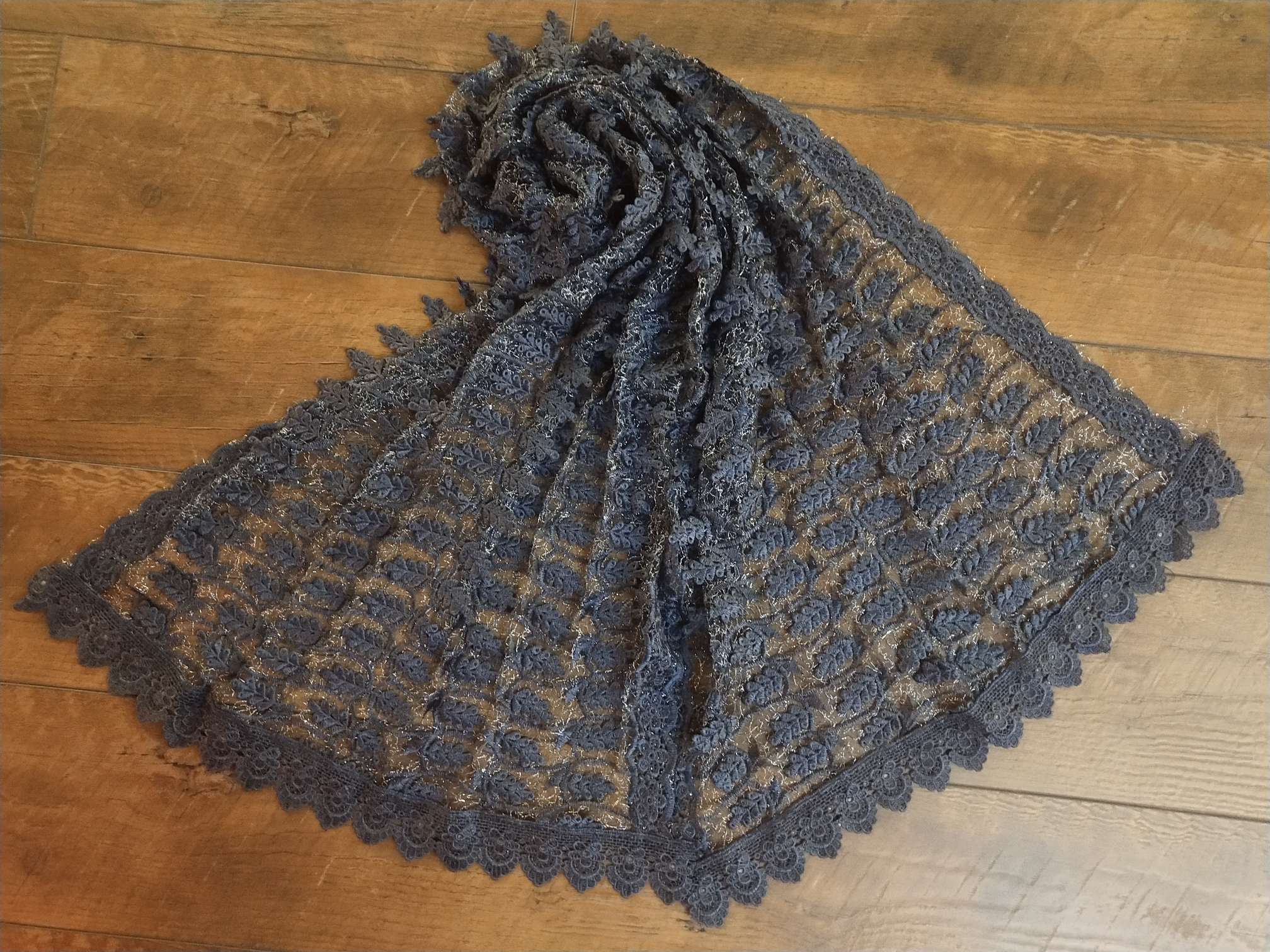 Embroidered live leaf scarf shawl sequin chiffon long scarf square thumbnail