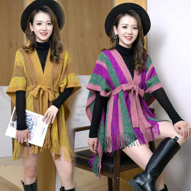 New spring and autumn irregular 蝙蝠衫 loose tassel sleeveless knitted cardigan cape shawl coat for women, versatile for winter details Picture