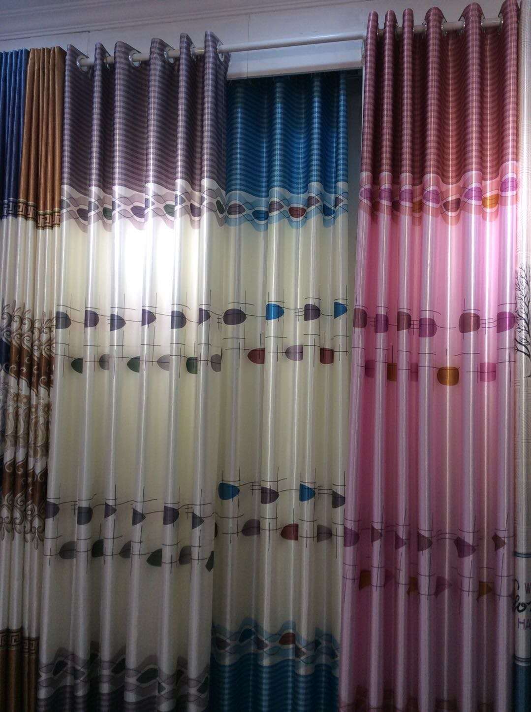 White silk printed blackout curtains