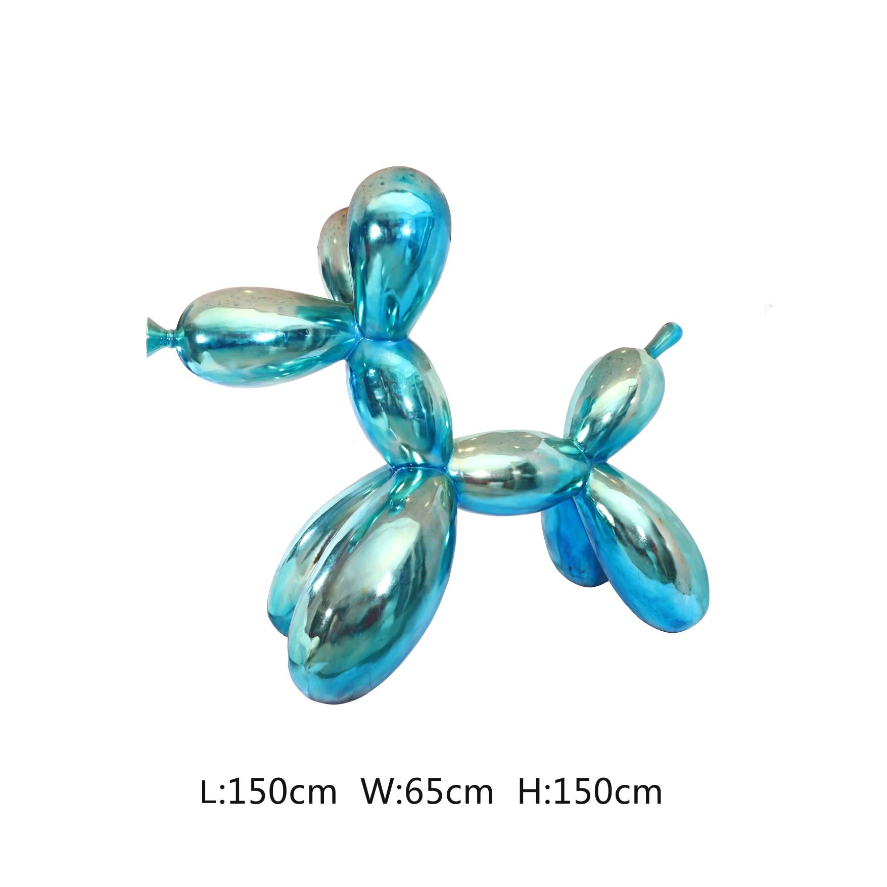 Large electroplated balloon dog figurine for shopping malls and parks, large painted cartoon stainless steel puppy animal display fiberglass sculpture, height 200*100*250 Application Scenario