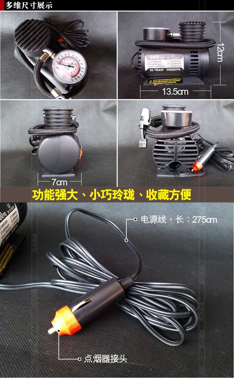 迷你汽车充气泵大电机车载12V车用摩托车电动打气泵火车头电泵筒细节图