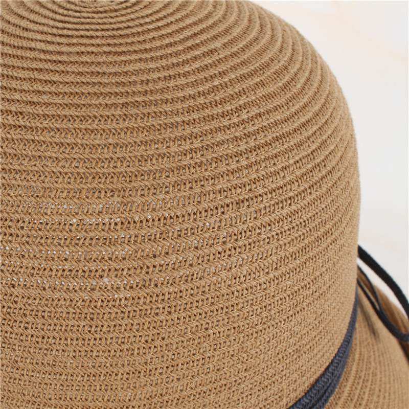 2020夏季新款草帽女简约卷边蝴蝶结盆帽百搭渔夫帽遮阳防晒帽子女产品图