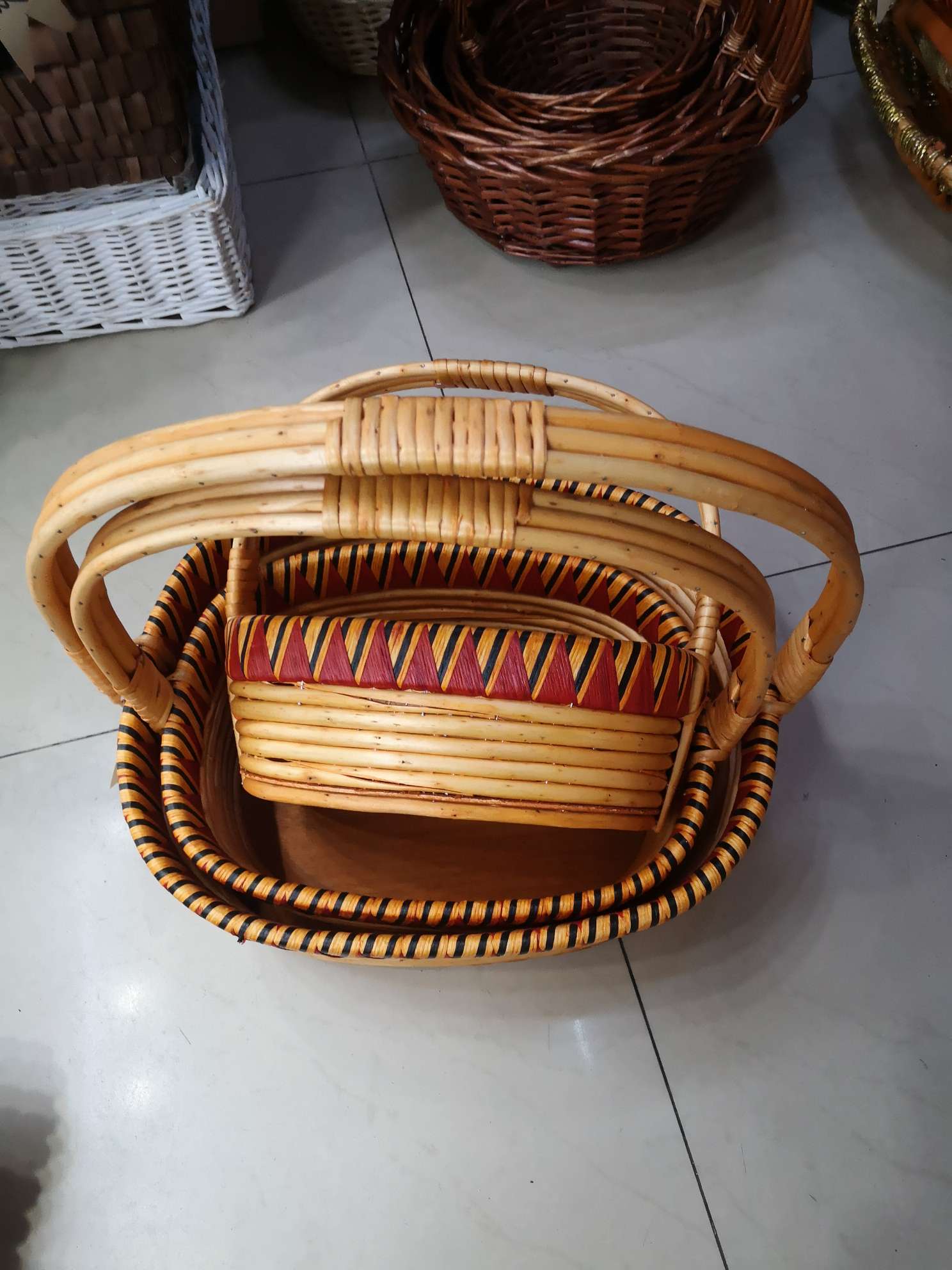 柳条制品工艺品三件套手提工艺花篮