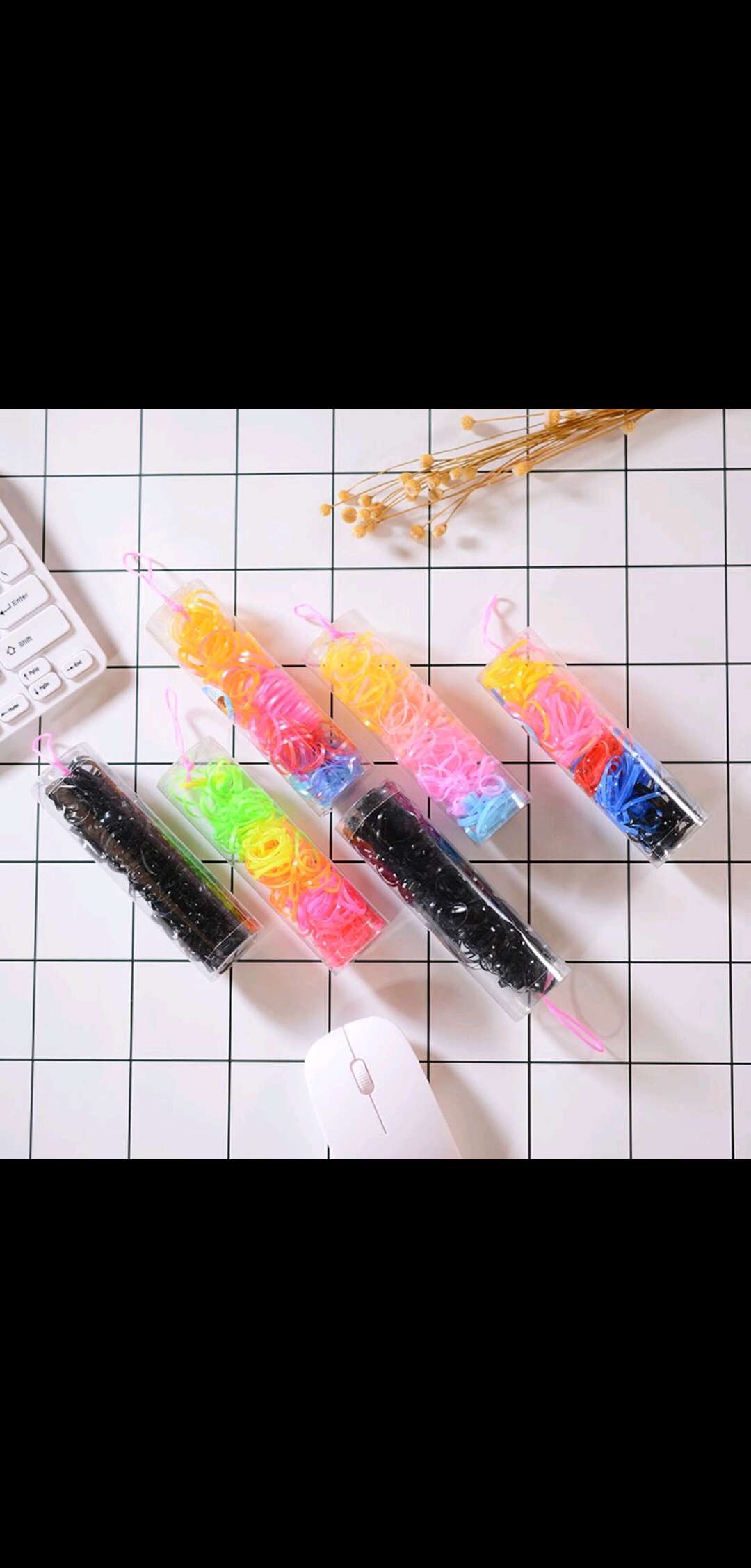 Disposable rubber band, large tube, candy-colored children's multi-color rubber band, hair band, middle tube, hair accessory ht Application Scenario