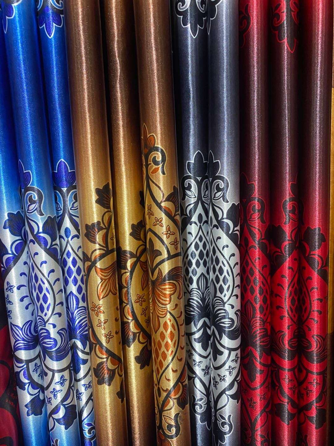 Black silk screen printed blackout curtains