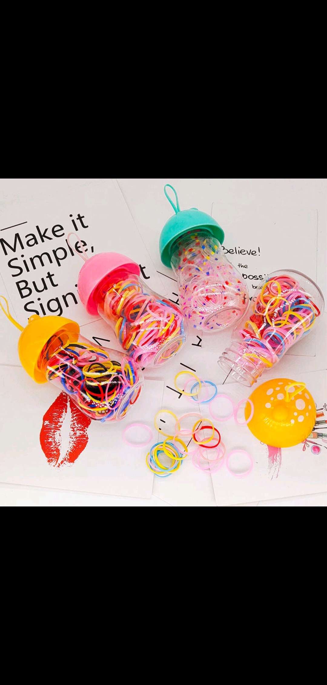 Korean version children's disposable rubber band, unbreakable bottle mushroom, colorful high-elasticity girls' hair tie, hair band and hair accessory details Picture