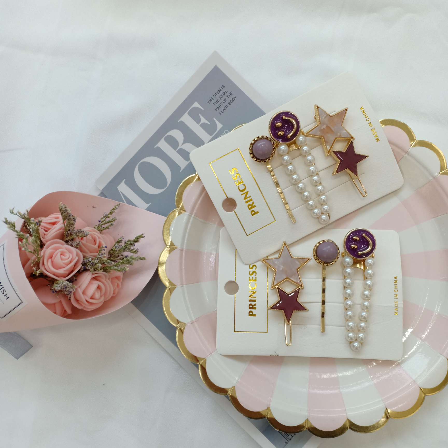 Net red hair clip South Korean girl pearl one word edge clip back head hair clip headdress temperament hair clip top clip smiling face combination thumbnail