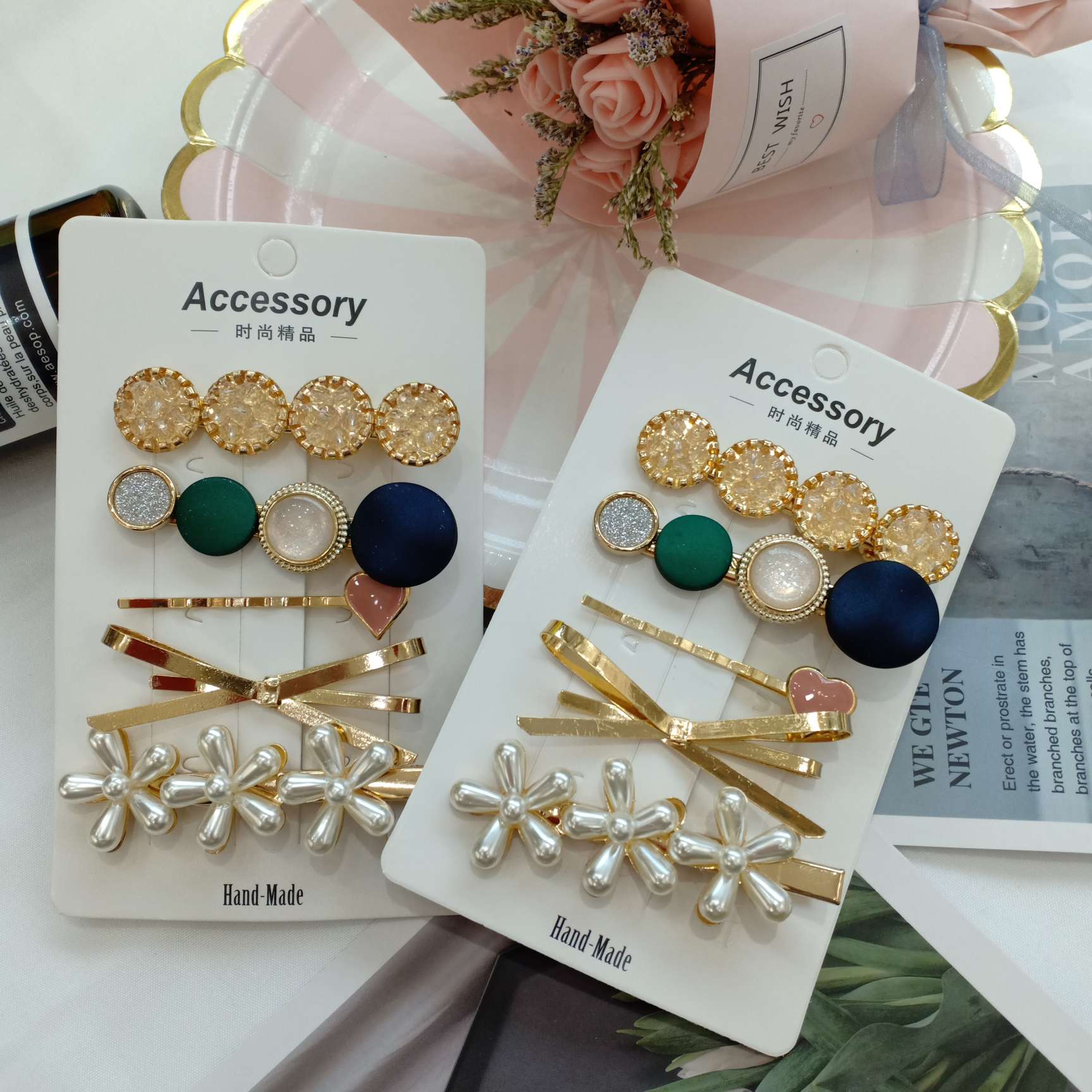 Pearl hairpin For schoolgirl Han Cuai about clip headwear net red hairpin for adult simple bangs monogram clip crystal diagonal bangs hairpin thumbnail