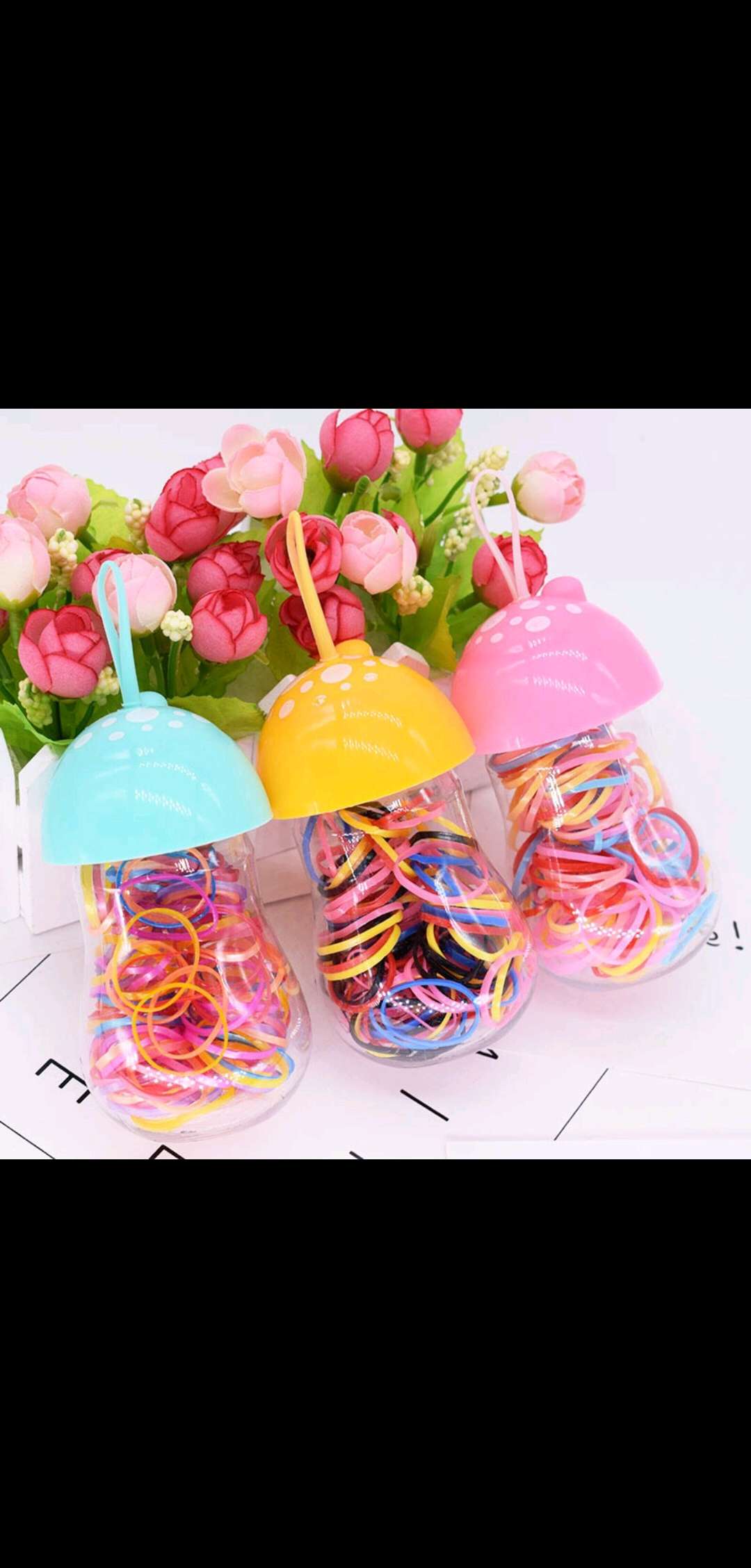 Korean version children's disposable rubber band, unbreakable bottle mushroom, colorful high-elasticity girls' hair tie, hair band and hair accessory Specification image