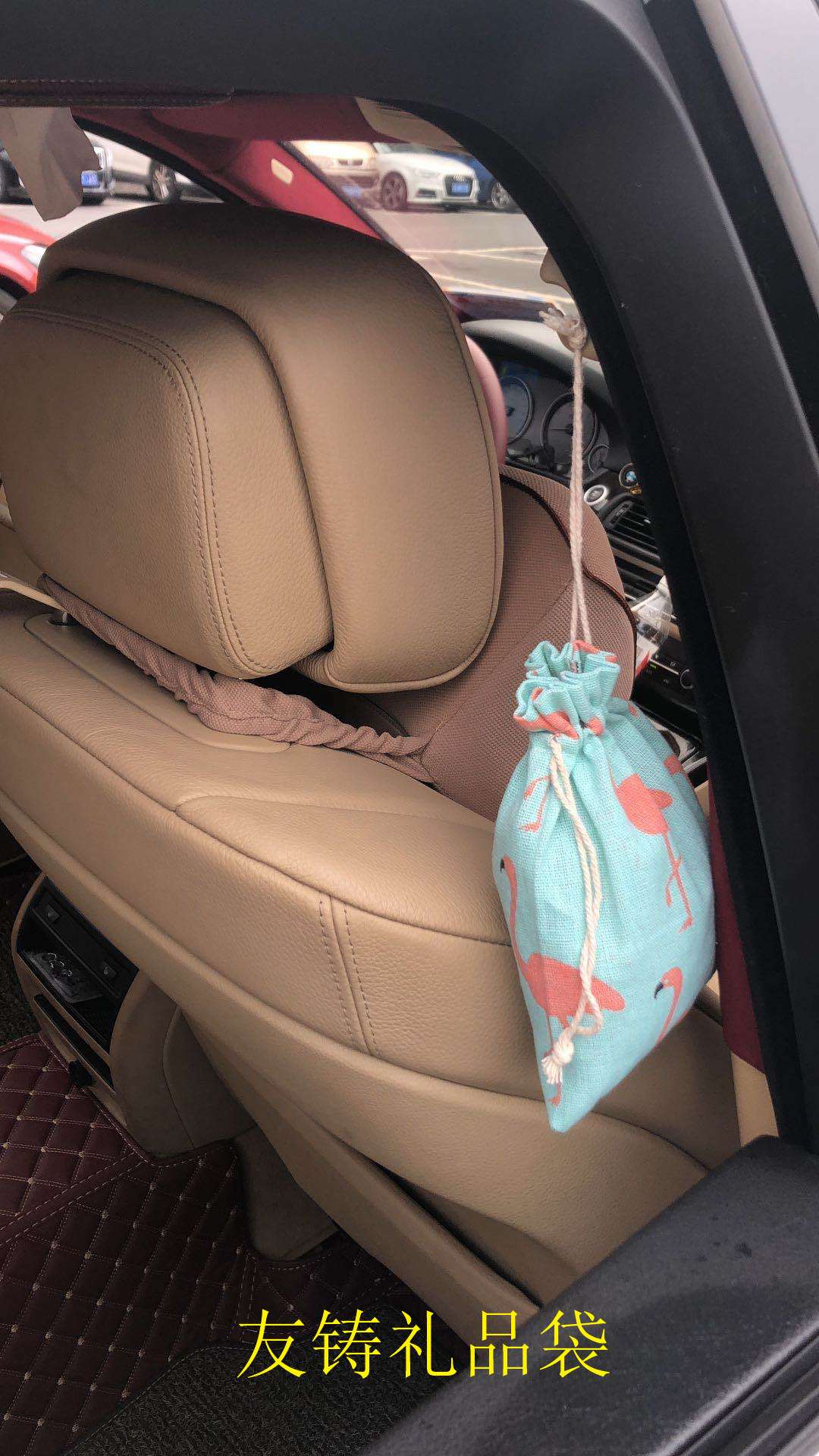 10*14 cotton and linen fabric printed green flamingo gift bag, drawstring bag, mosquito repellent bag, dried flower bag