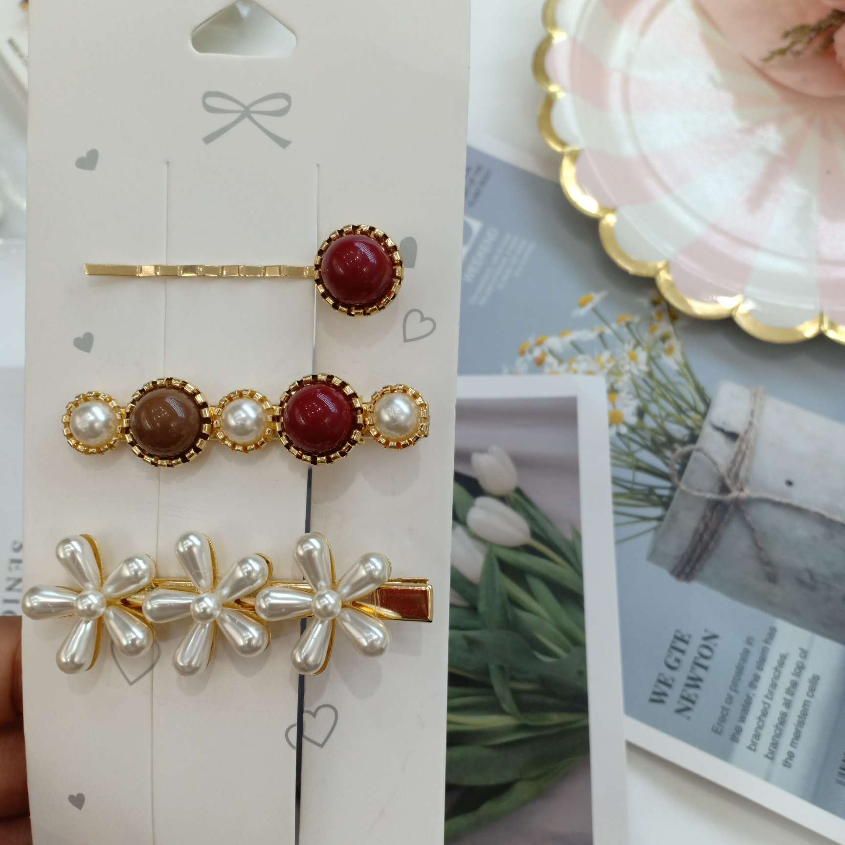 Hairpin female Korean Internet celebrity pearl edge hairpin, Korean version simple style headwear, adult student bangs clip details Picture