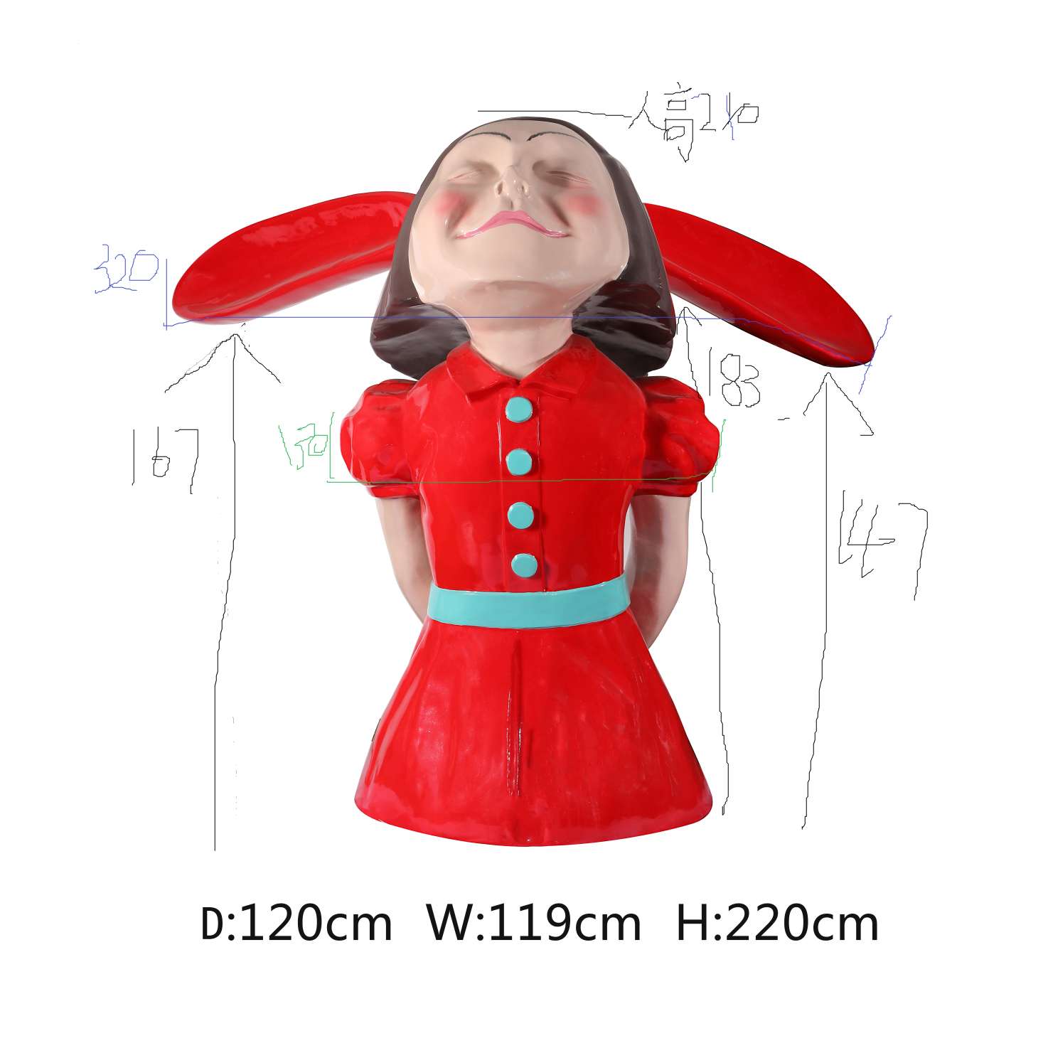 Creative decorative items for shopping malls, fiberglass sculptures for entrance decoration, home bunny girls, height 220*119*120 details Picture