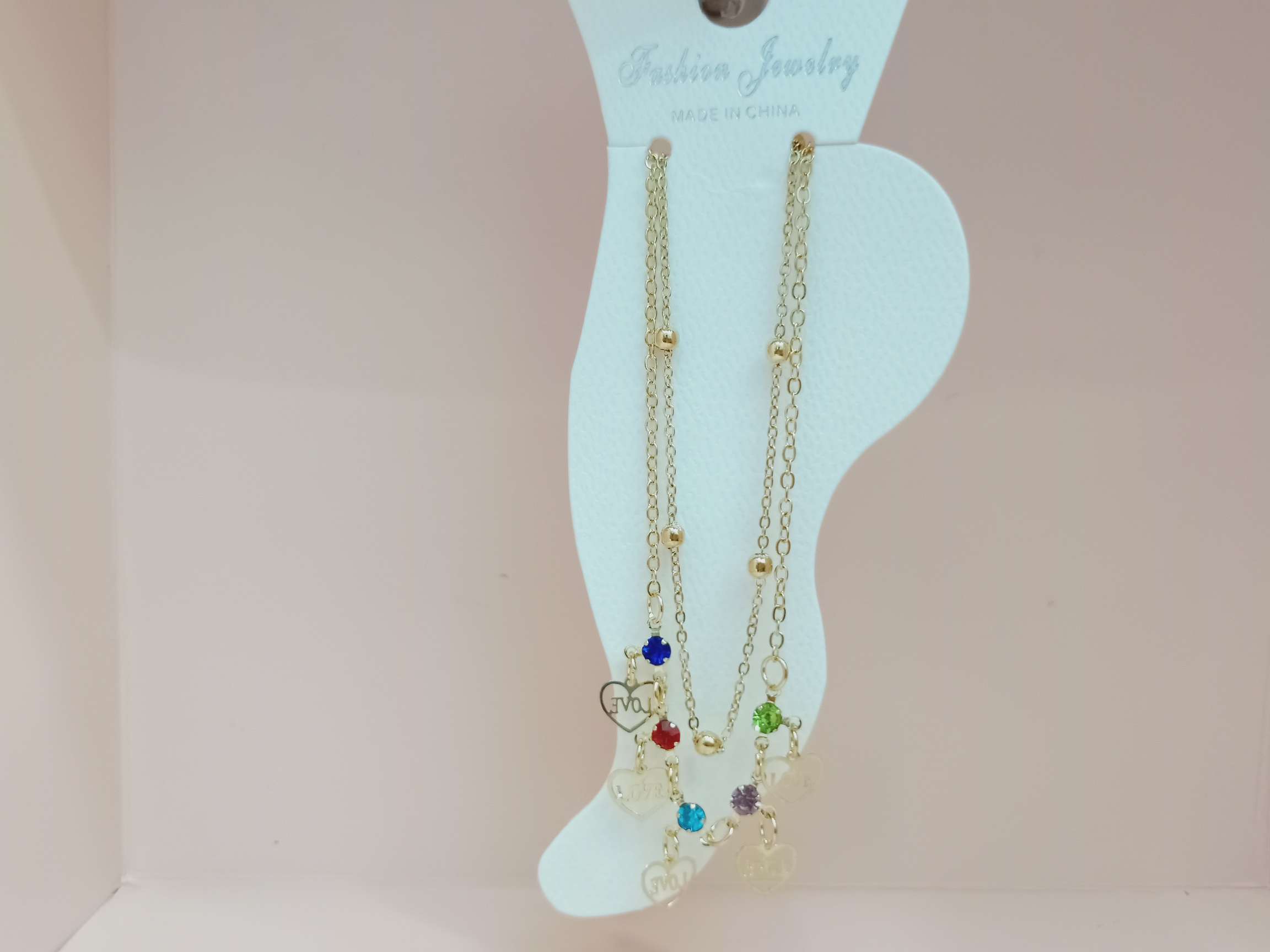 七彩水钻电脑片桃心双链脚链