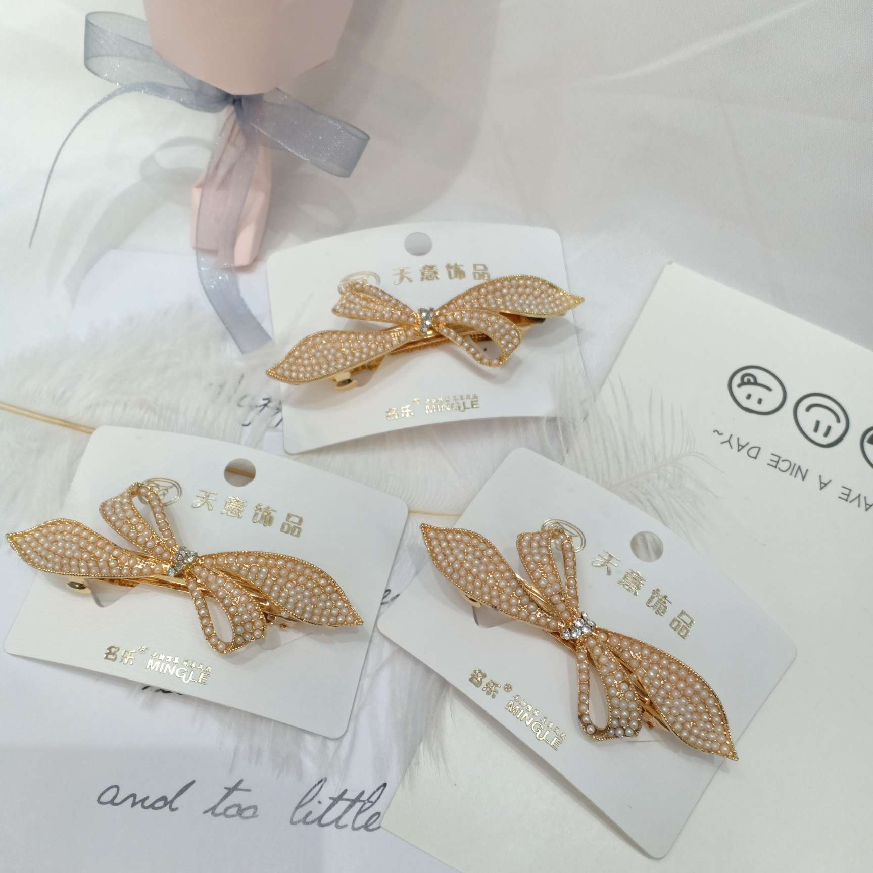 Top pearl bow hair clip Top edge clip spring horizontal clip women's hair accessories