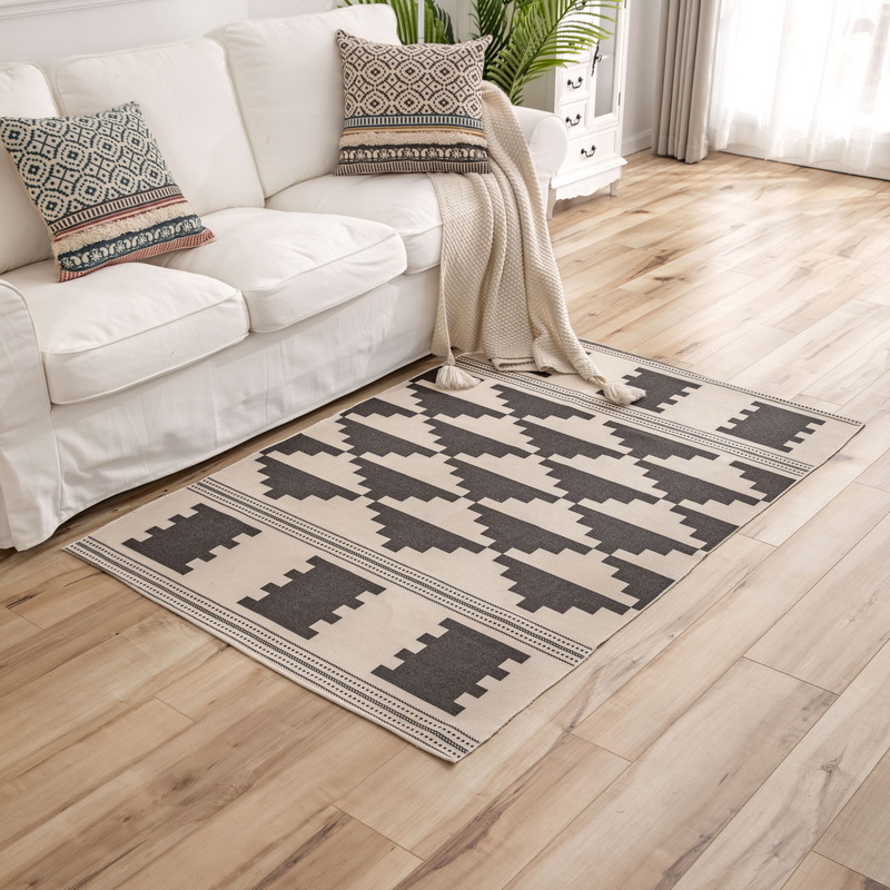 跨境专供线棉地垫编织地毯棉麻编织流苏印花地垫波西米亚风垫民族风印花厨房垫客厅垫床边垫加厚防滑流苏地垫棉线编织大地垫详情图6