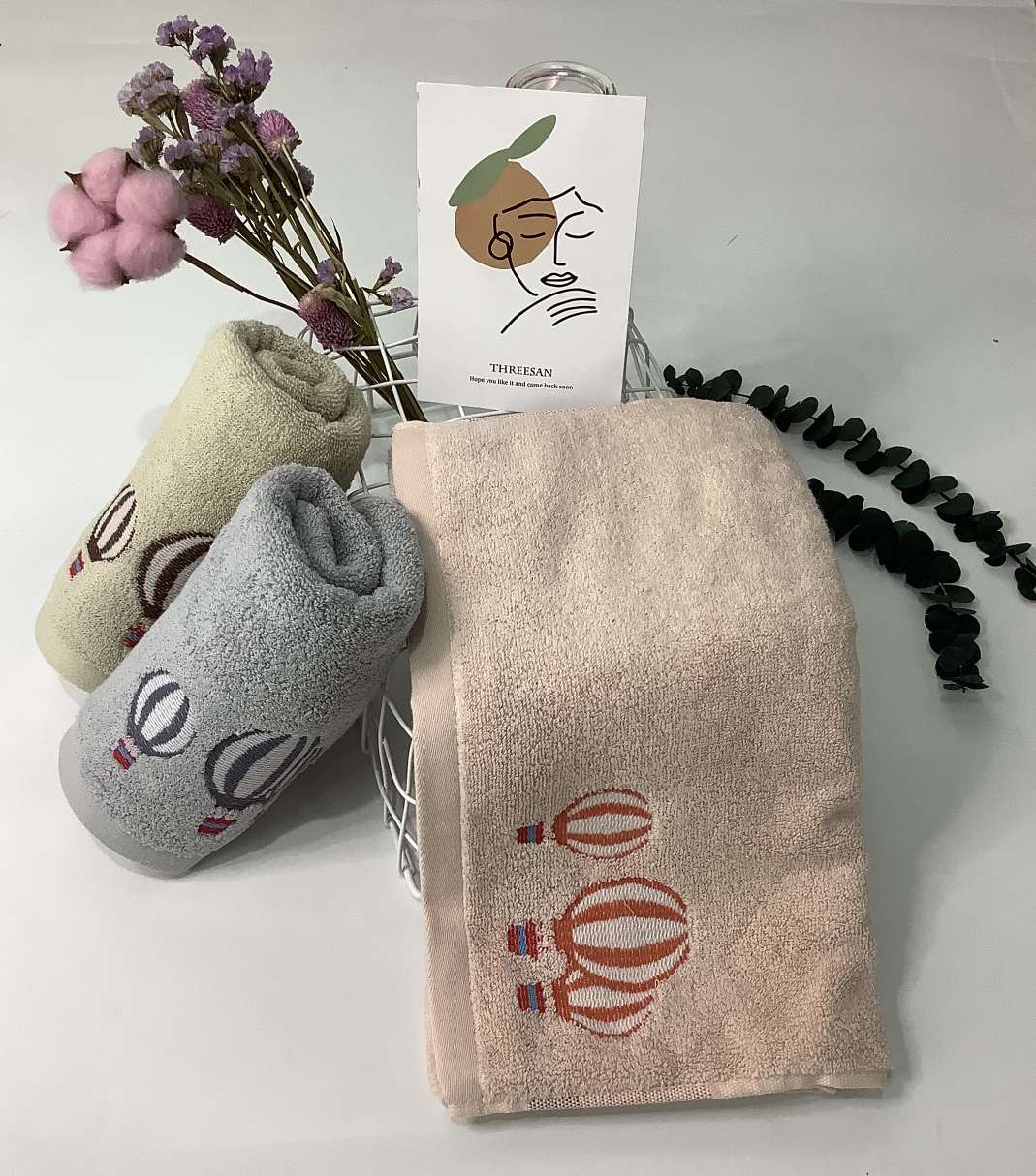 Embroidered hot air balloon towel