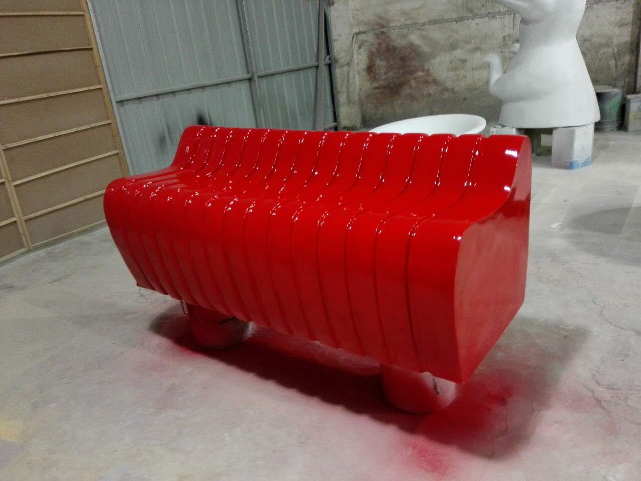 商场美陈/多人休闲座椅/玻璃钢座椅白底实物图