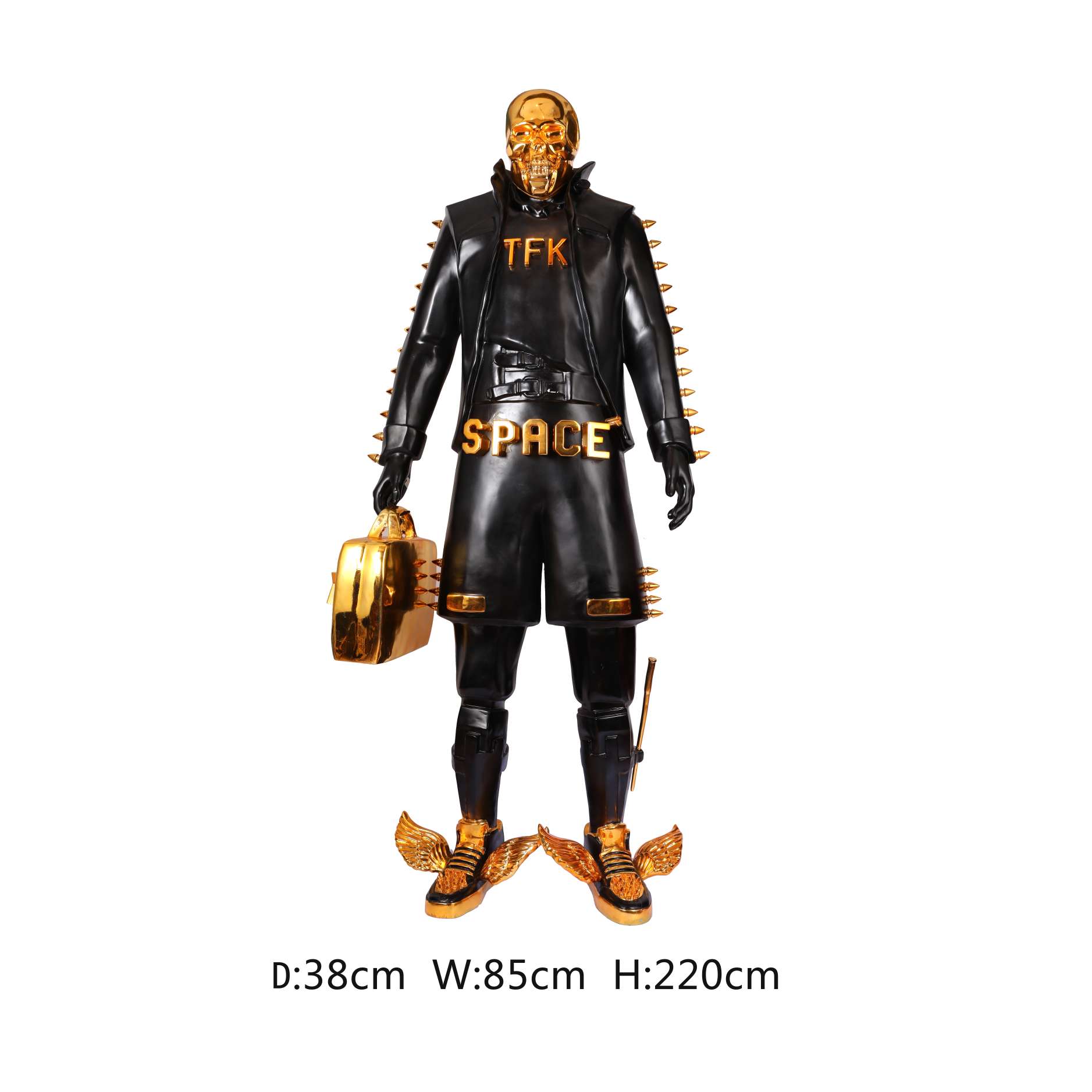 The golden electroplated skeleton figure is 220*100*140 in height