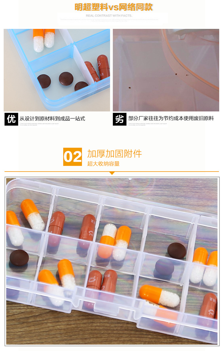 小号10格 塑料 收纳盒 可拆卸 耳钉 饰品盒 多格 分类盒 归类收纳详情图9