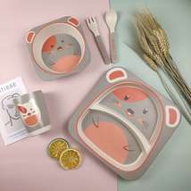 卡通竹纤维儿童餐具分隔餐盘碗勺子叉子可爱婴儿辅食碗宝宝五件套