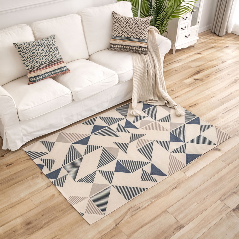 跨境专供线棉地垫编织地毯棉麻编织流苏印花地垫波西米亚风垫民族风印花厨房垫客厅垫床边垫加厚防滑流苏地垫棉线编织大地垫产品图