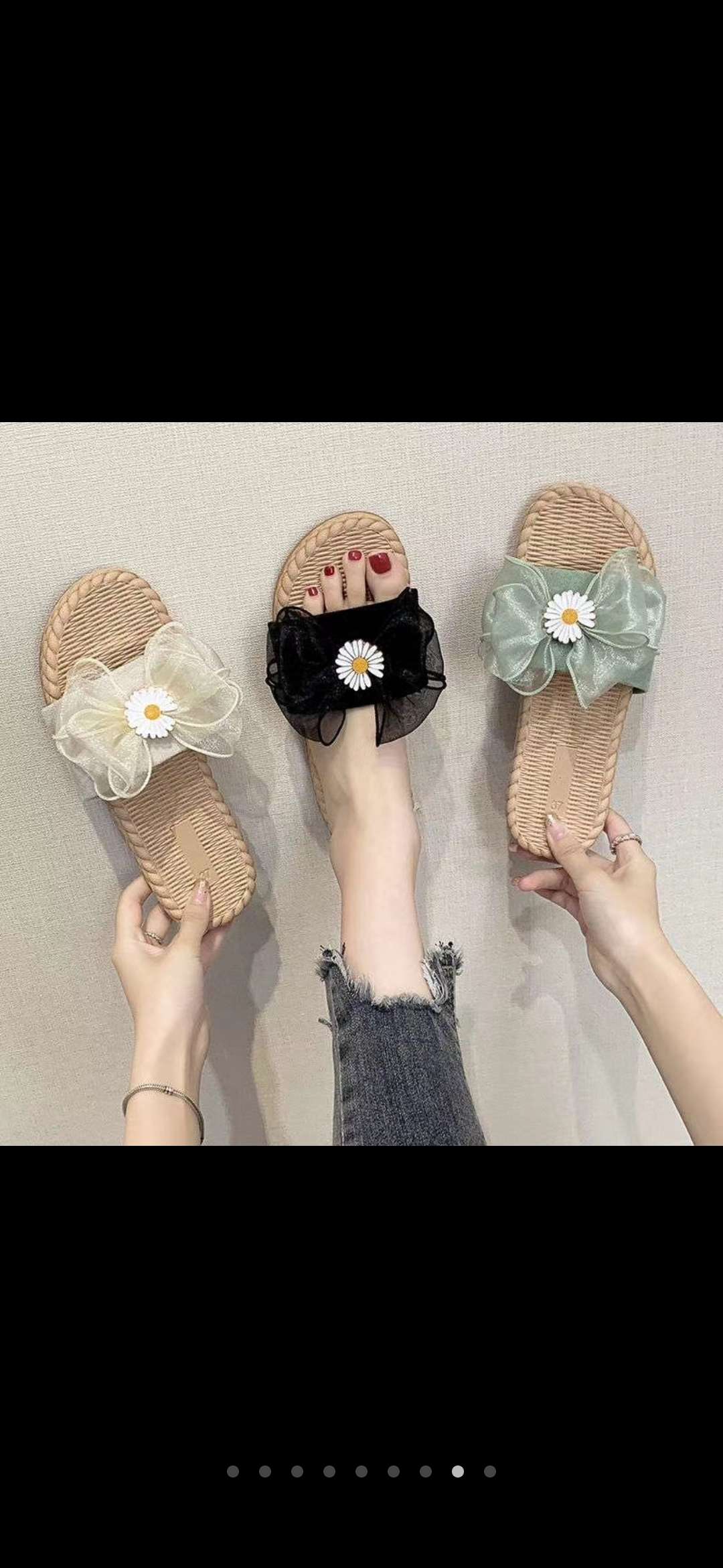 Small chrysanthemum linen slippers