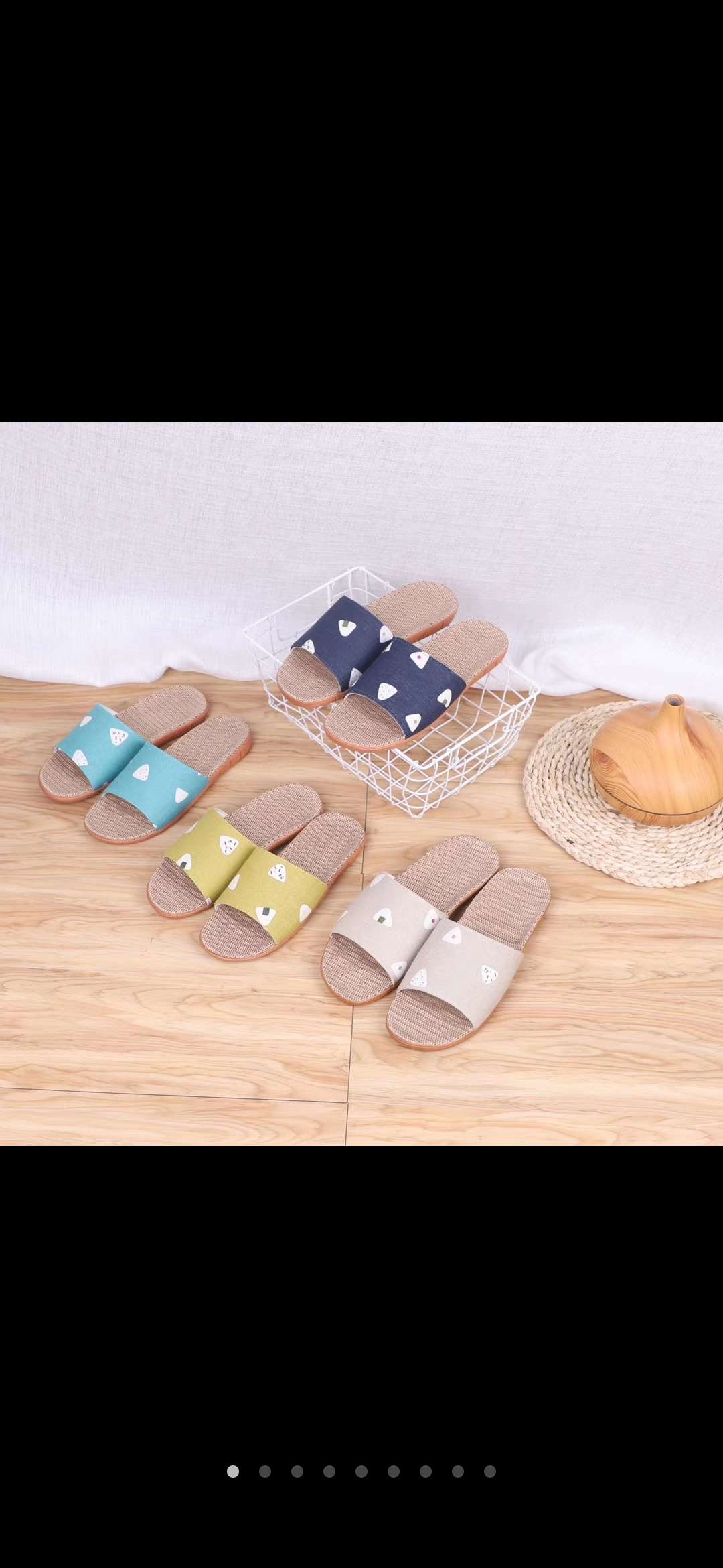 Flower-patterned linen slippers details Picture