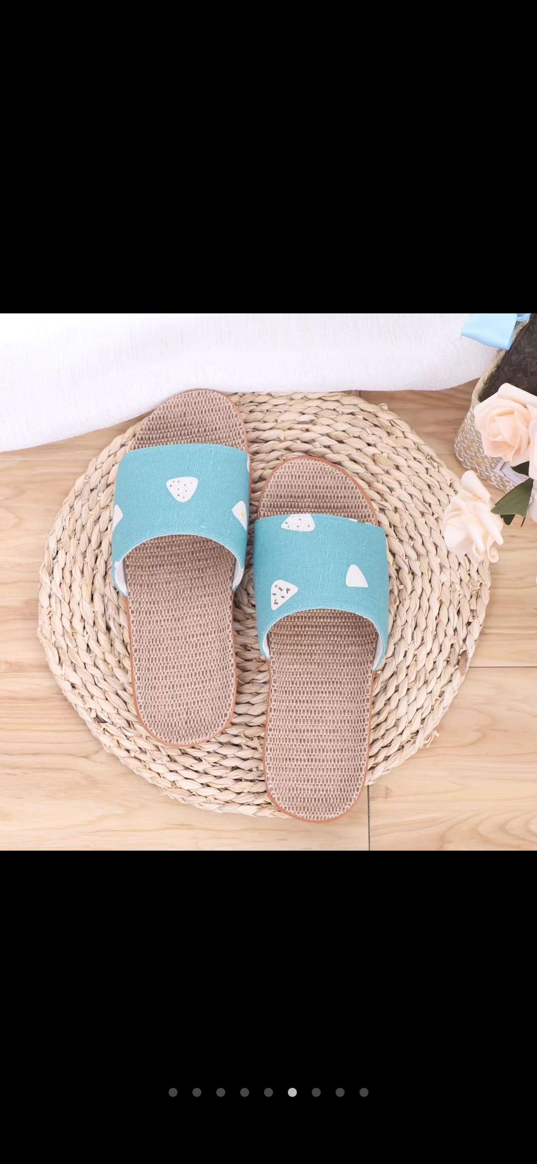 Flower-patterned linen slippers undefined