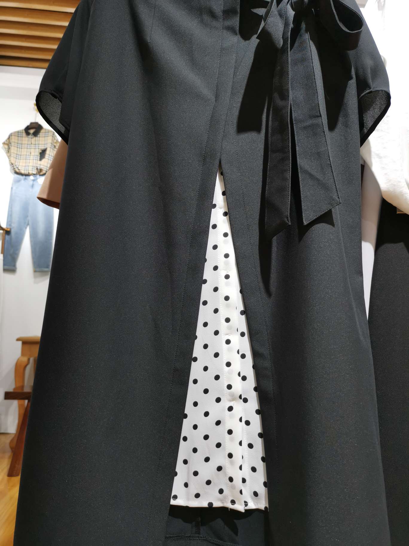 腰带双层面料长裙