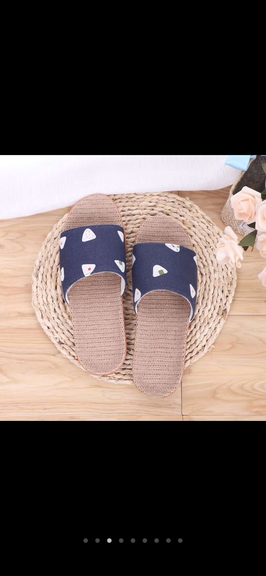 Flower-patterned linen slippers Item Picture