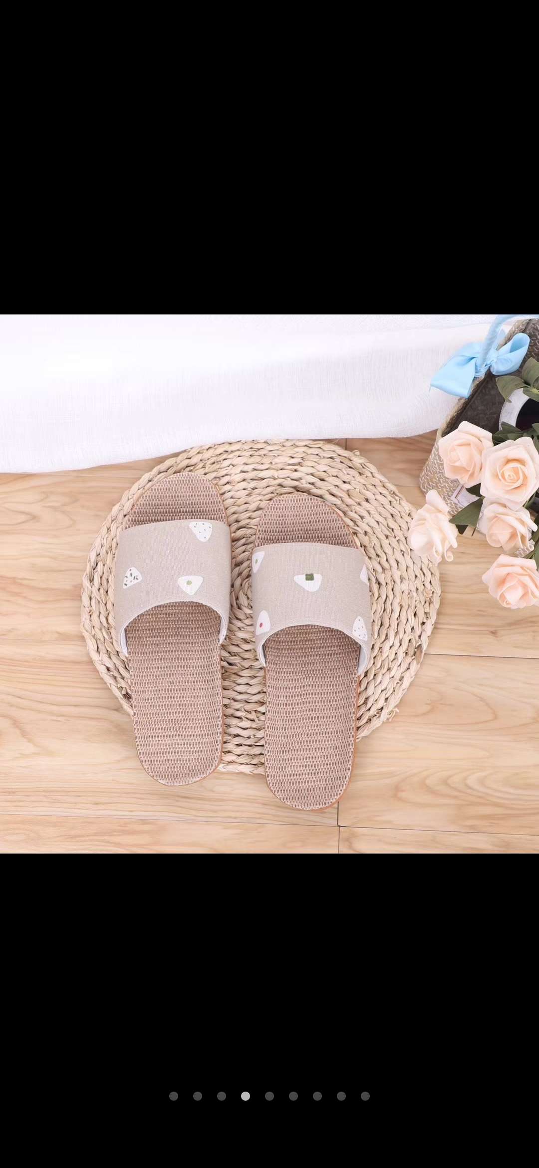 Flower-patterned linen slippers Specification image