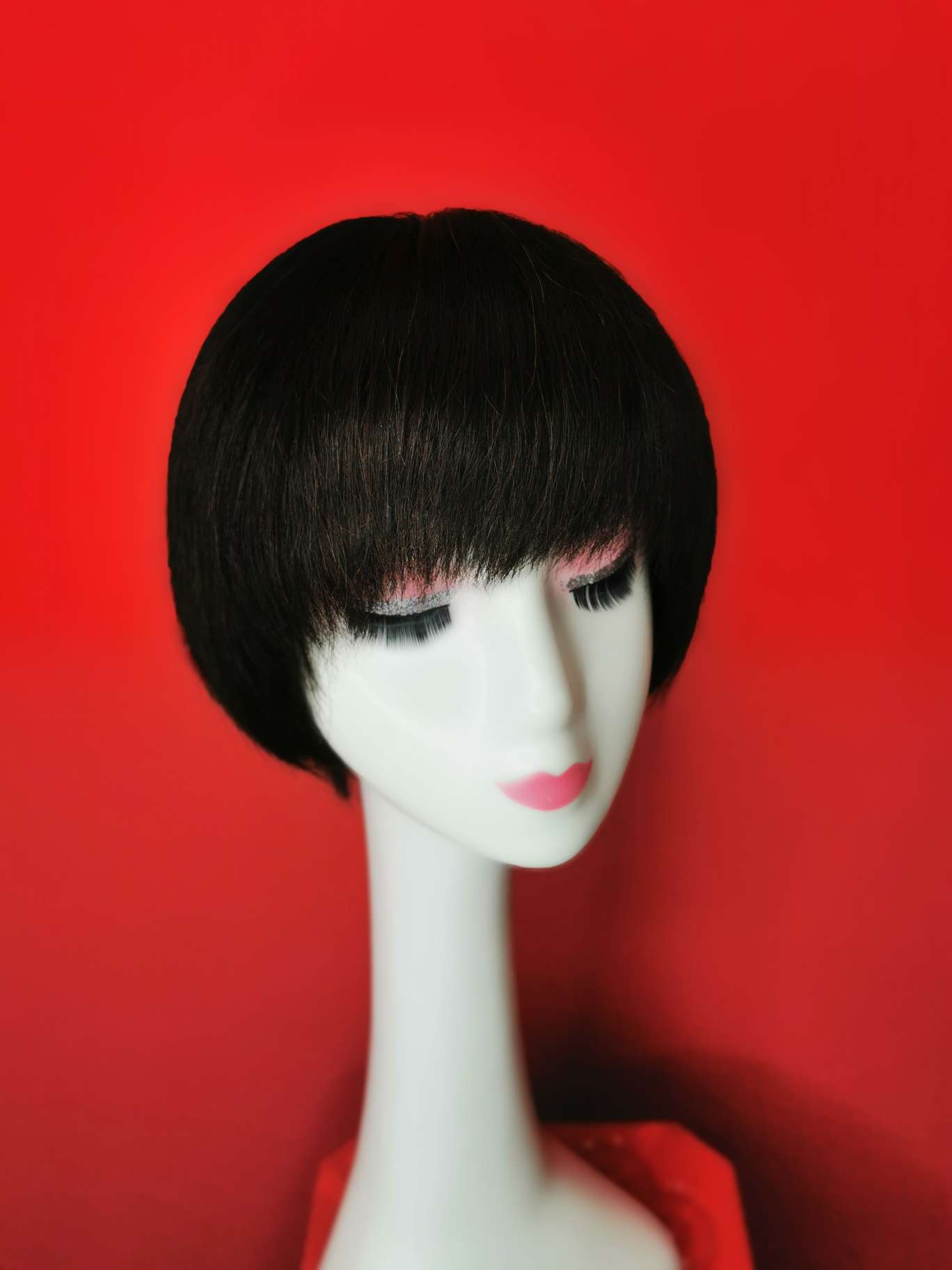 100% hand-knitted real hair, ladies' headgear, Bob hairstyle details Picture