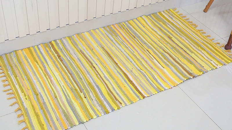 Cross-border special supply thread cotton mat braided carpet cotton and linen braided tassel printed mat Bohemian style printed mat kitchen mat living room mat bedside mat thickened non-slip fringed mat cotton thread braided mat colorful cloth strip mat thumbnail