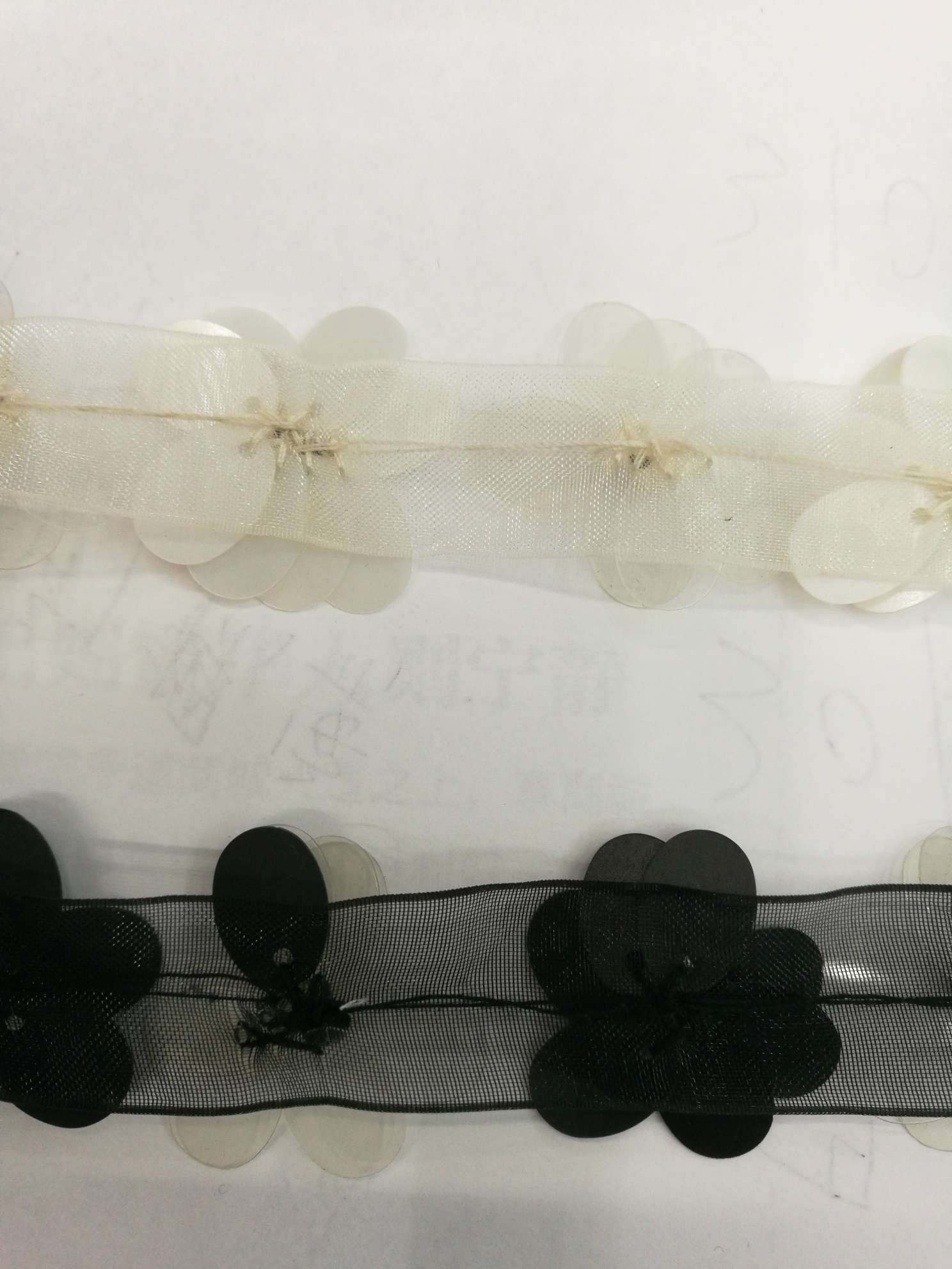 纱带加椭圆亮片珠子玻璃钻手工花边条码细节图