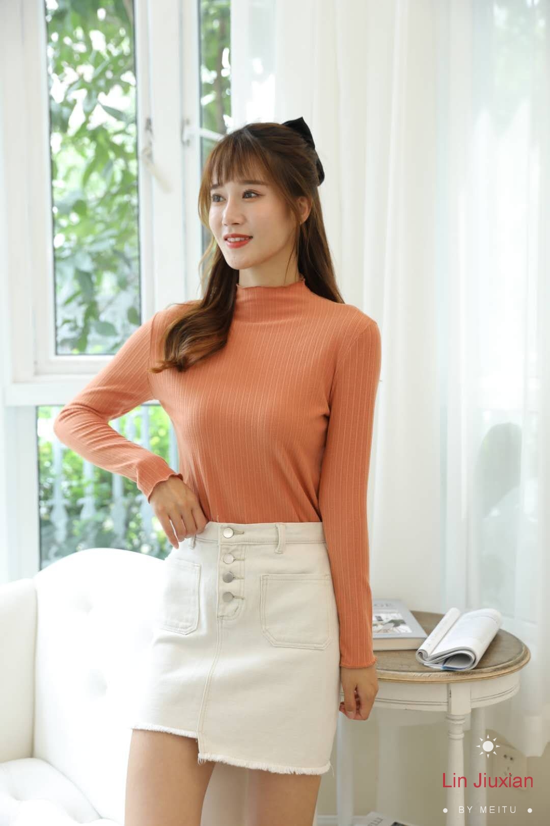 带木耳边毛衣2020秋冬新款修身半高领木耳边针织衫长袖纯棉女装详情图9