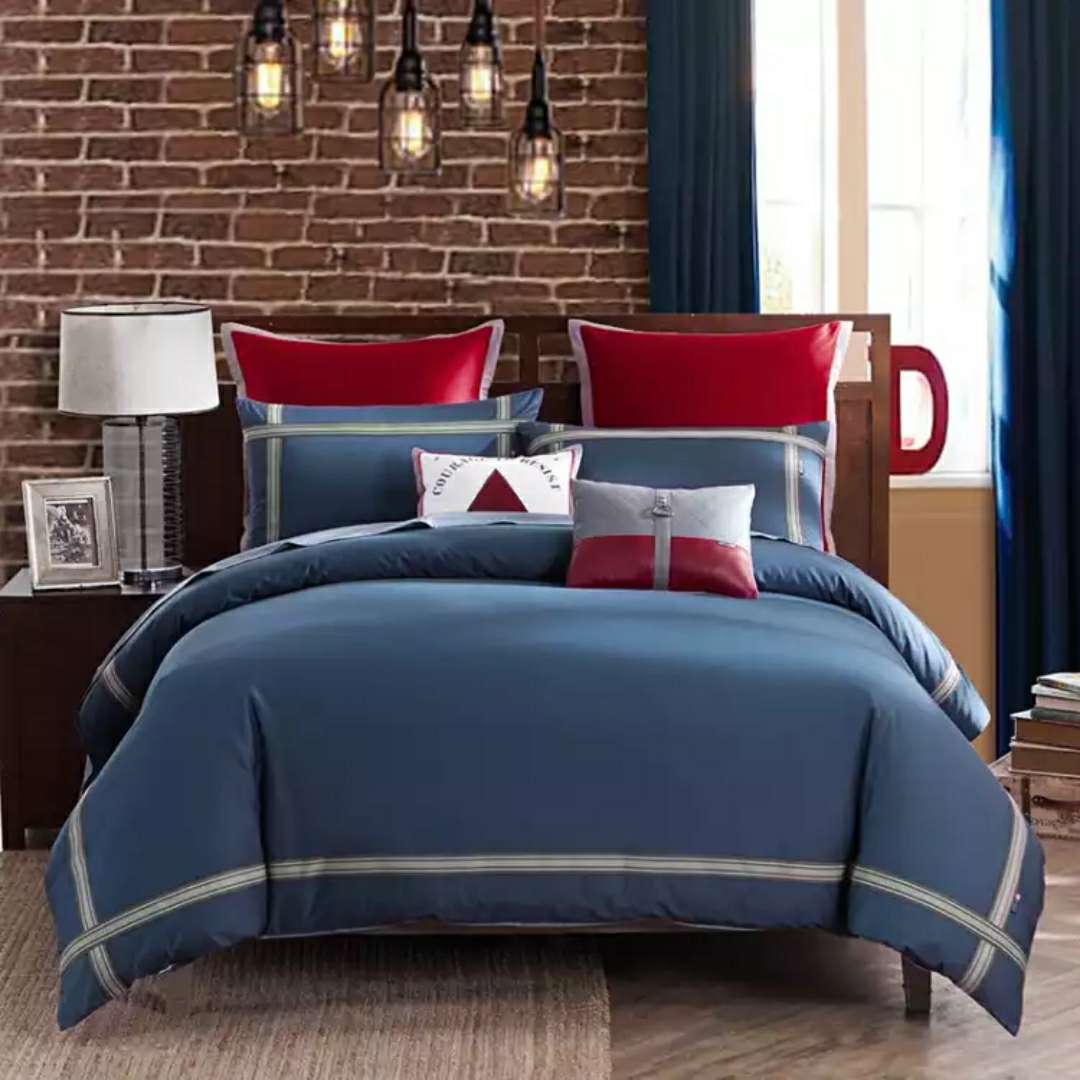 Washable cotton four-piece set pure cotton Japanese style pure color simple hotel supplies pure cotton quilt cover bed sheet pillowcase F red thumbnail