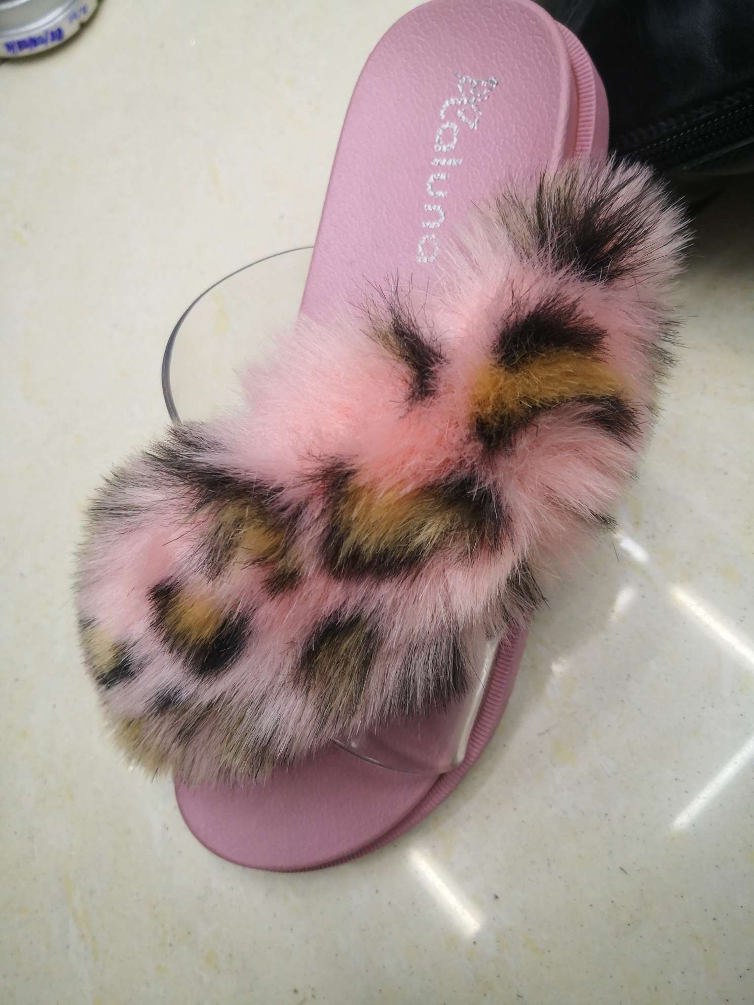 Crossed transparent band woolen women's slippers