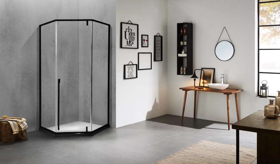 The Bette Super White Crystal Glass Shower Enclosure 13 series in elegant black style features an integrated design undefined
