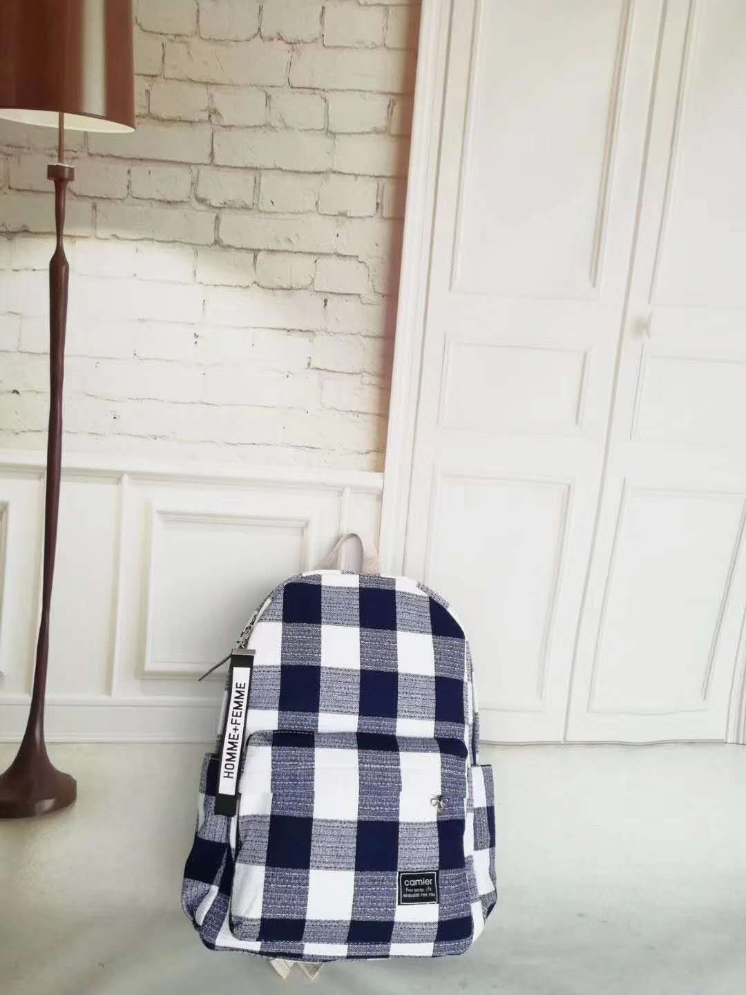High-end checkered fabric backpack