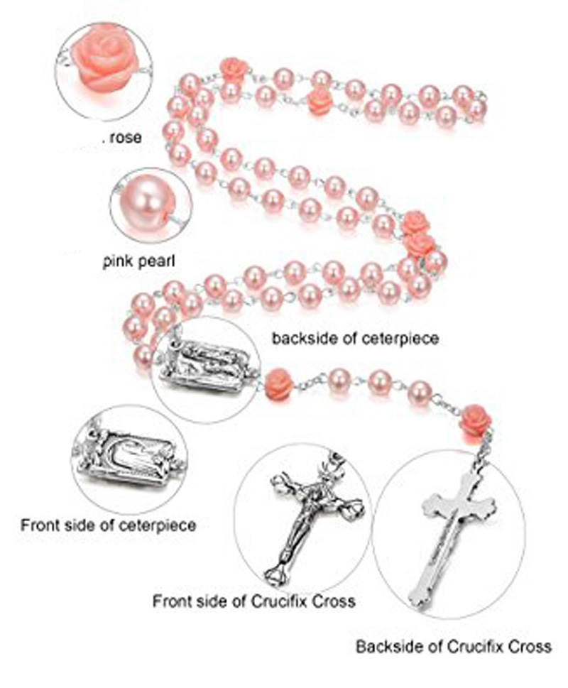 6mm pearl rose rosine necklace, wedding prayer beads Specification image