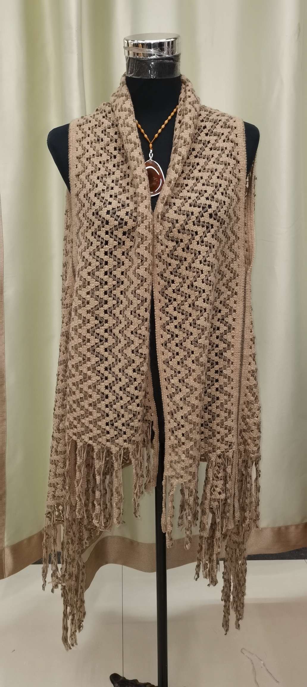 Knitted cardigan, women's shawl coat, women's fringed sweater outerwear details Picture