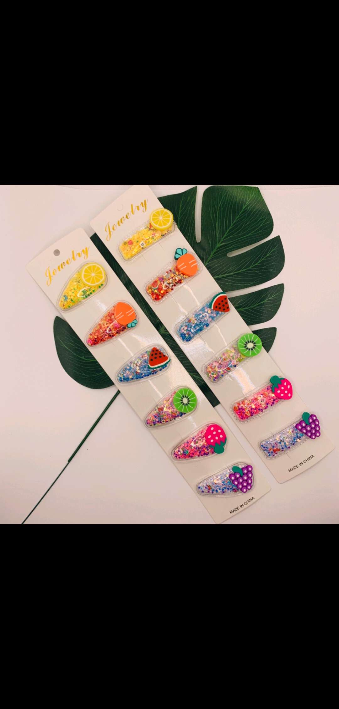 日韩儿童发夹学生发夹儿童发夹刘海夹可爱卡通水果流沙发夹BB夹白底实物图