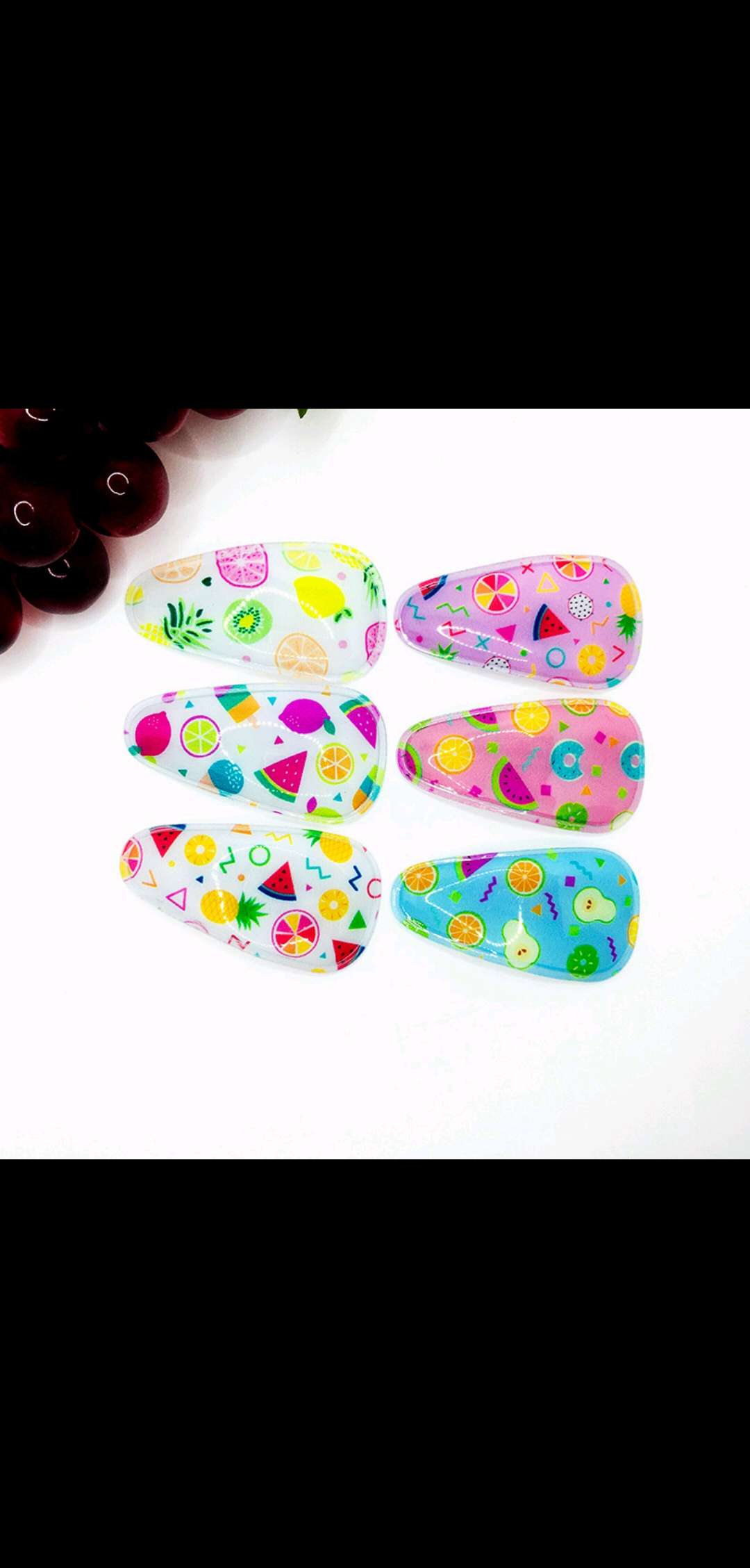 Sweet PVC BB clips from Japan and South Korea, children's and students' hair clips, printed double clips, fringe clips, non-damaging fruit hair clips Specification image