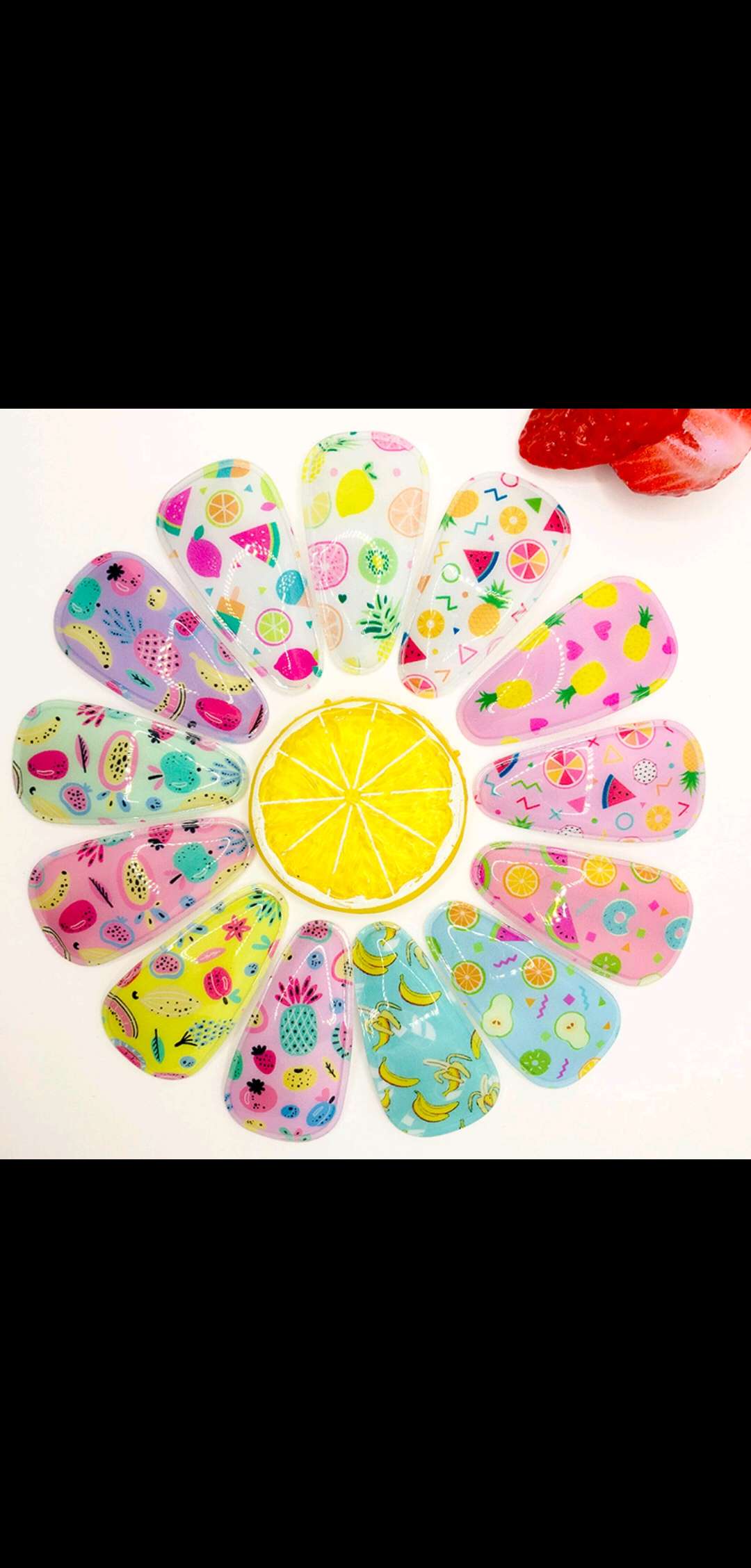 Sweet PVC BB clips from Japan and South Korea, children's and students' hair clips, printed double clips, fringe clips, non-damaging fruit hair clips details Picture