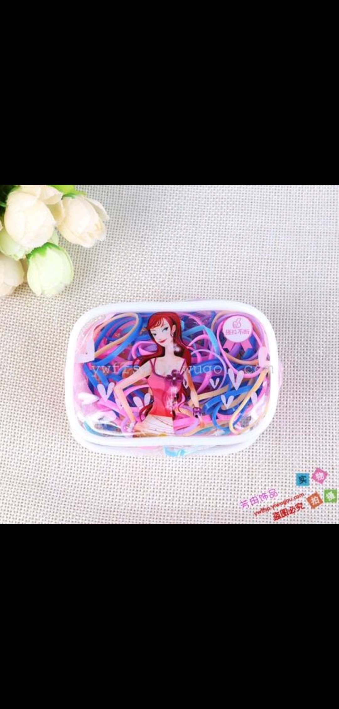 Factory wholesale of popular Korean-style disposable small rubber bands in square boxes, colorful strong-pull unbreakable children's hair ties and hair bands details Picture