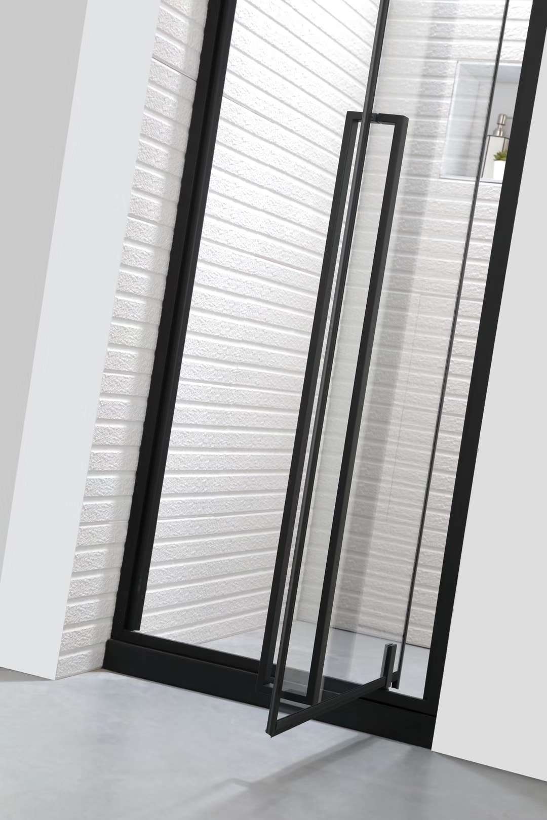 The Bette Super White Crystal Glass Shower Enclosure 13 series in elegant black style features an integrated design details Picture