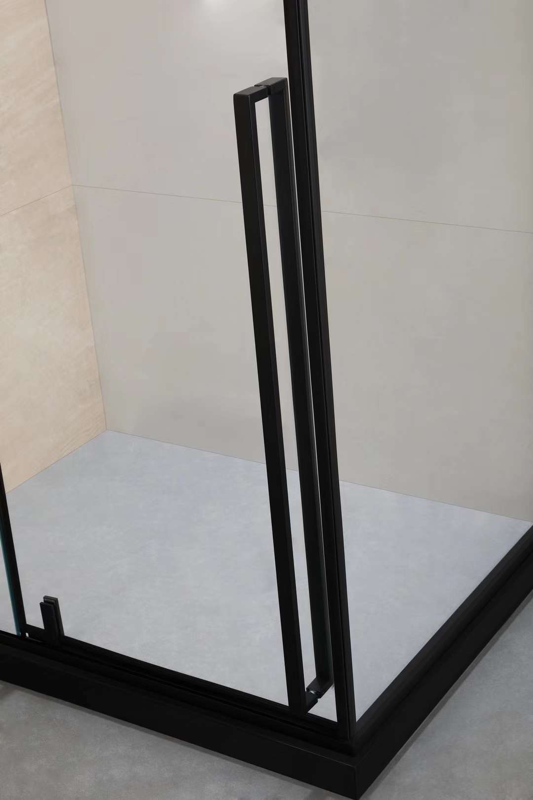 The Bette Super White Crystal Glass Shower Enclosure 13 series in elegant black style features an integrated design Application Scenario