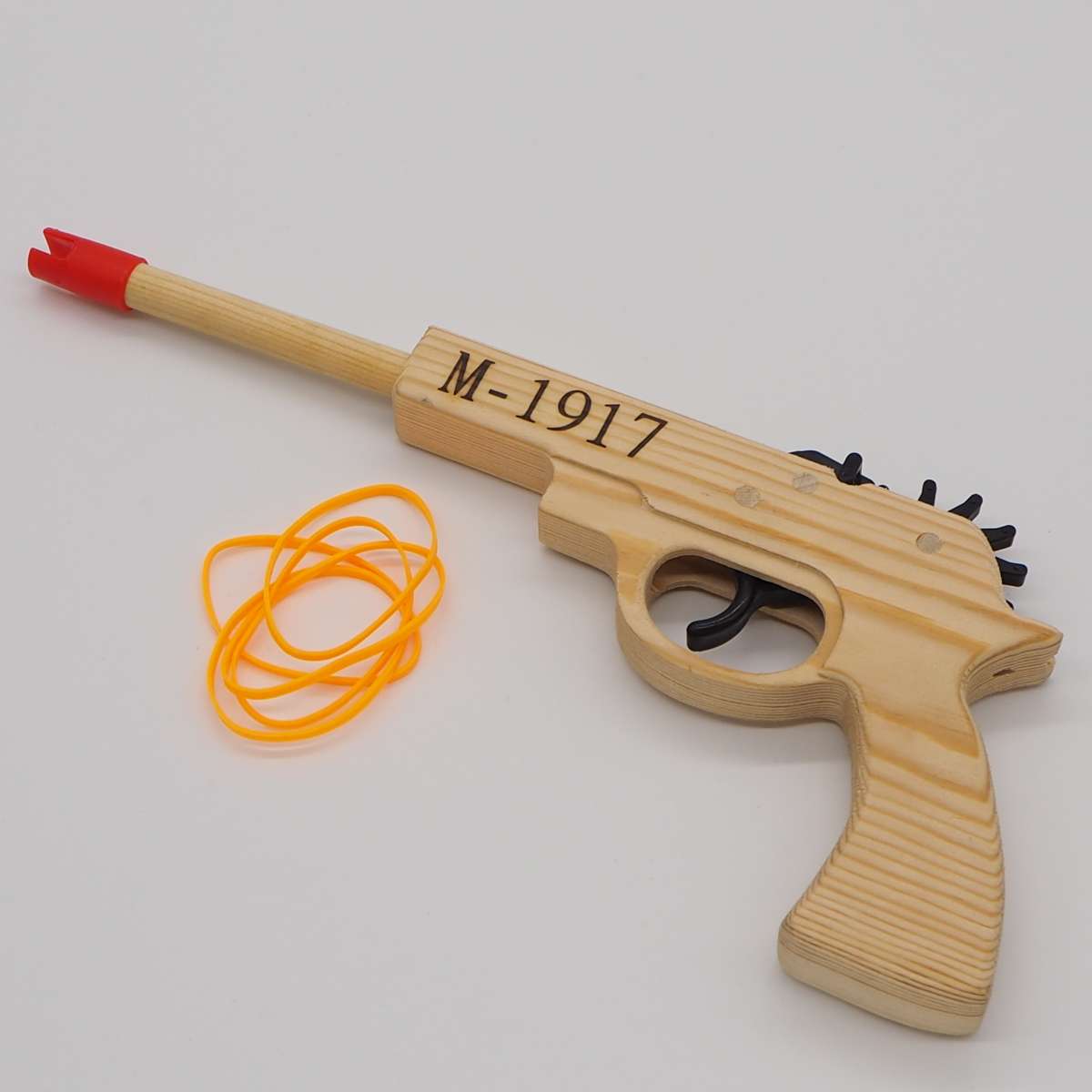 厂家直销 皮筋连发白木枪 木制玩具打皮圈手木枪 M1917批发