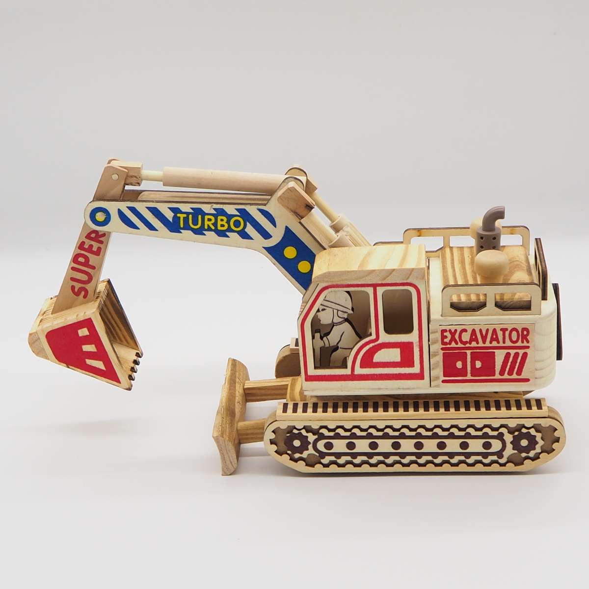 Wooden craft toy color excavator